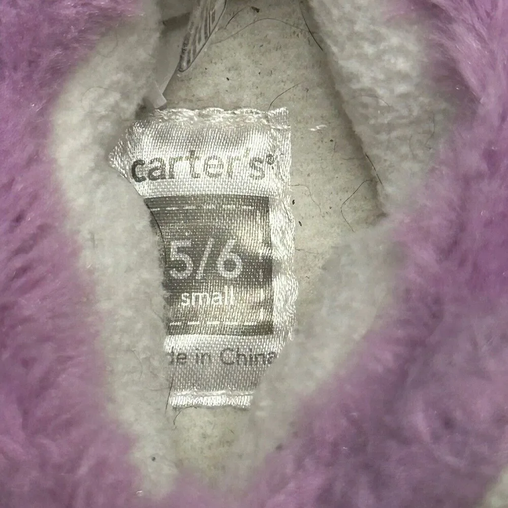 Purple Fox Fuzzy Baby Slippers, So Soft!! Carter's Size 5/6 With Skid Proof Sole